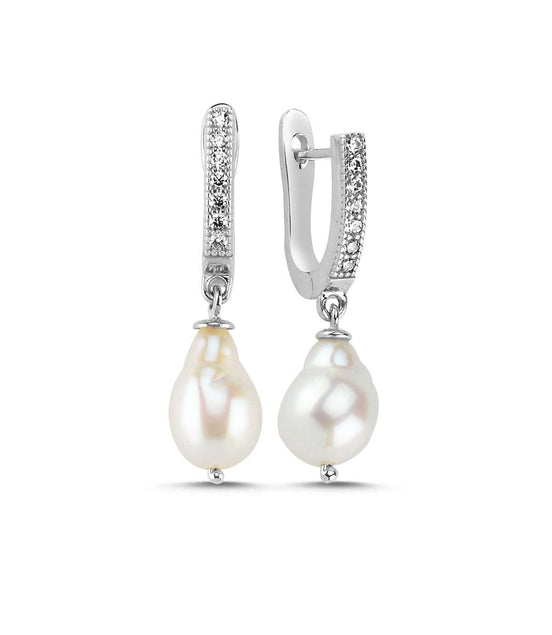 Lined Up Drop Natural Pearl Earring