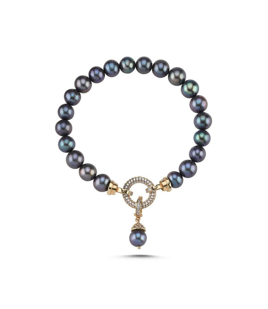 Hoop Clasp Black Natural Pearl Bracelet