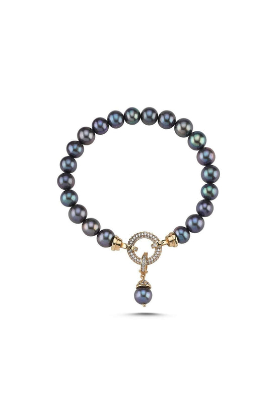 Hoop Clasp Black Natural Pearl Bracelet