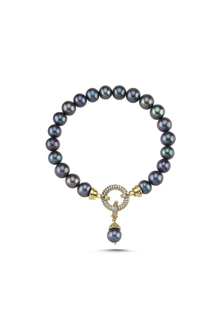Hoop Clasp Black Natural Pearl Bracelet