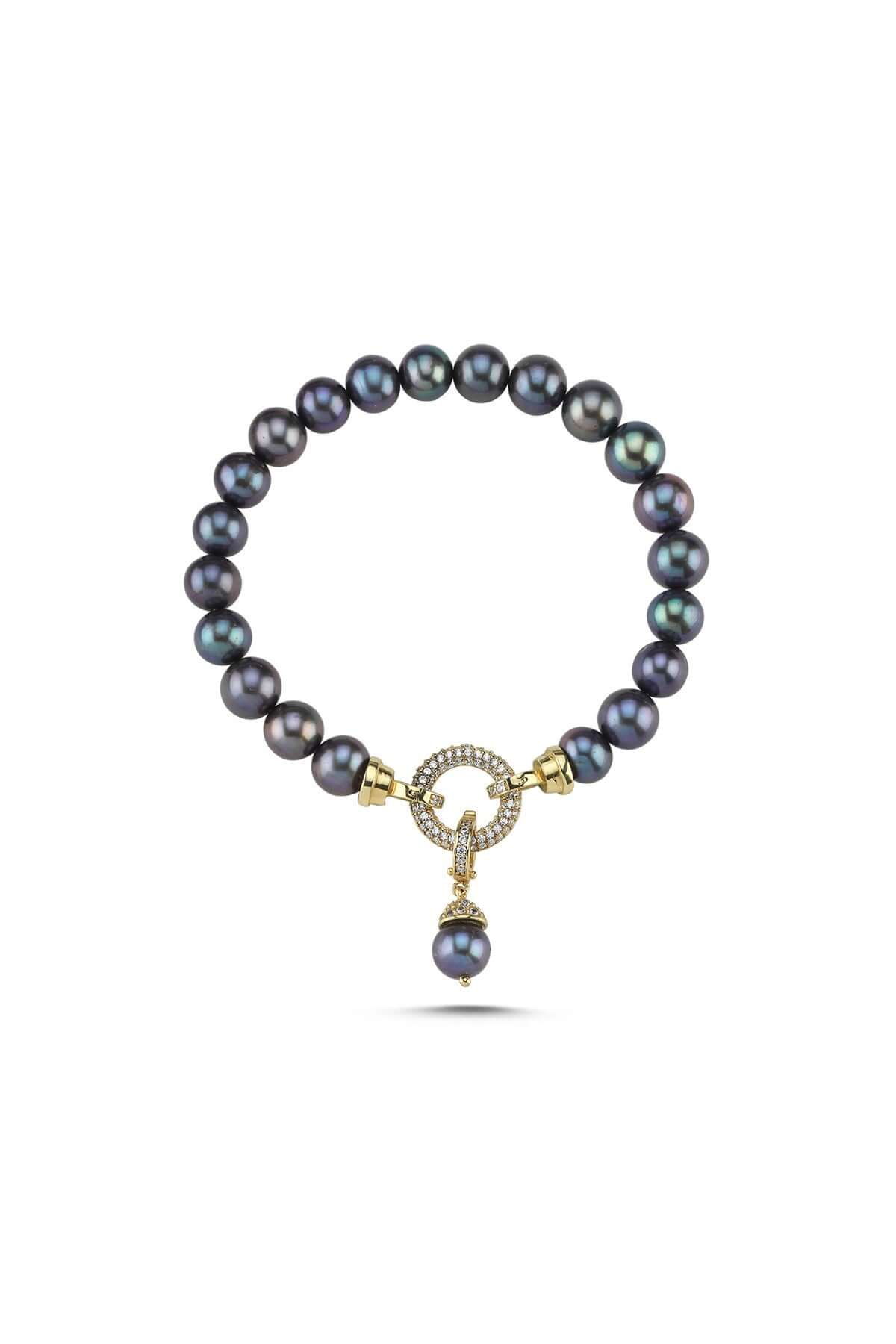 Hoop Clasp Black Natural Pearl Bracelet