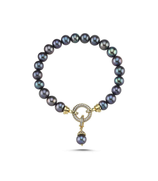 Hoop Clasp Black Natural Pearl Bracelet