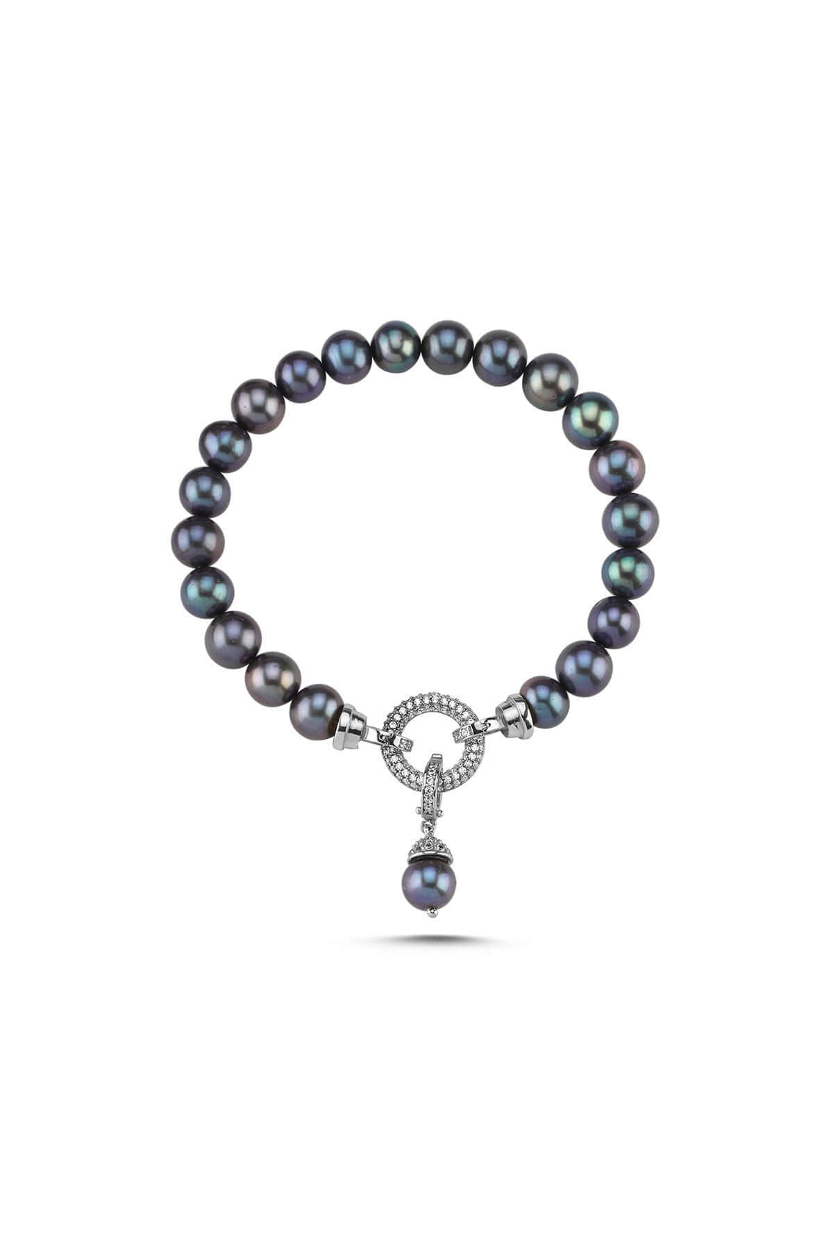 Hoop Clasp Black Natural Pearl Bracelet