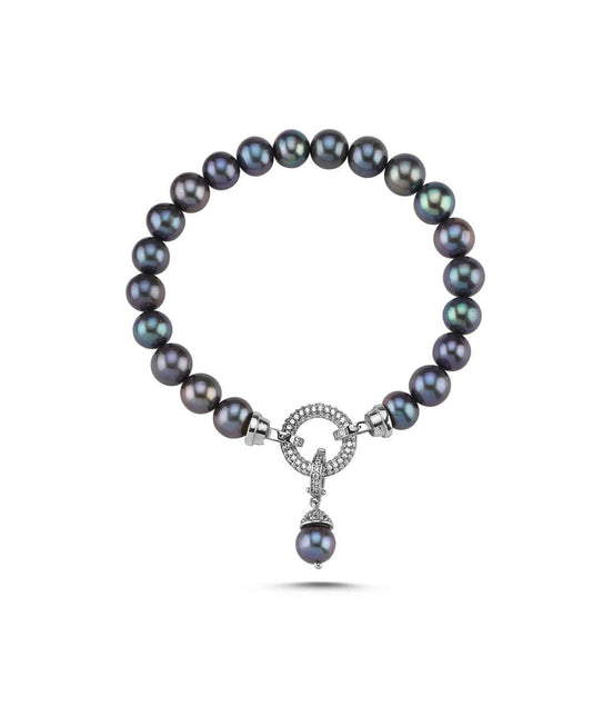 Hoop Clasp Black Natural Pearl Bracelet