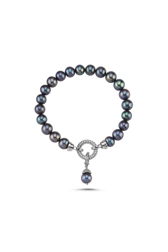 Hoop Clasp Black Natural Pearl Bracelet