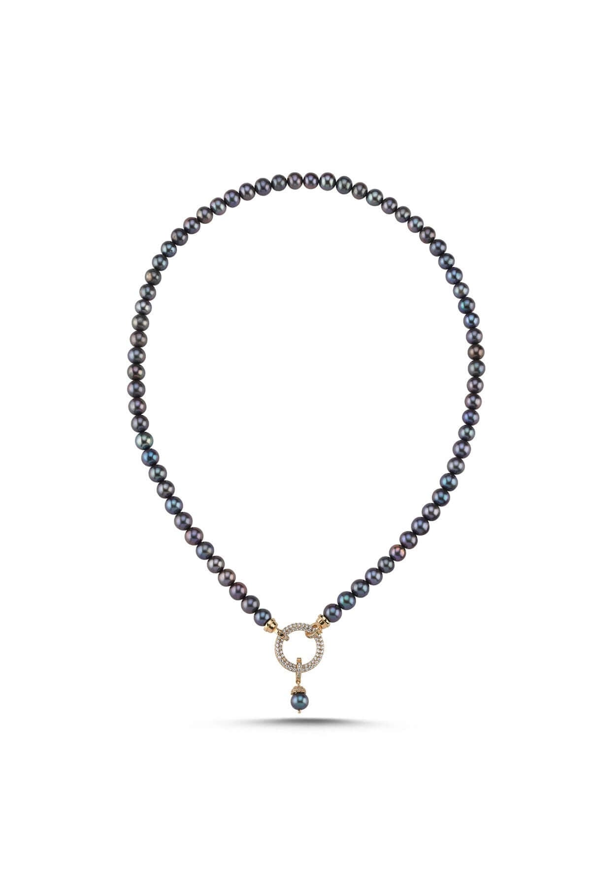 Hoop Clasp Black Natural Pearl Necklace