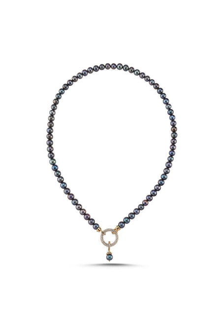 Hoop Clasp Black Natural Pearl Necklace