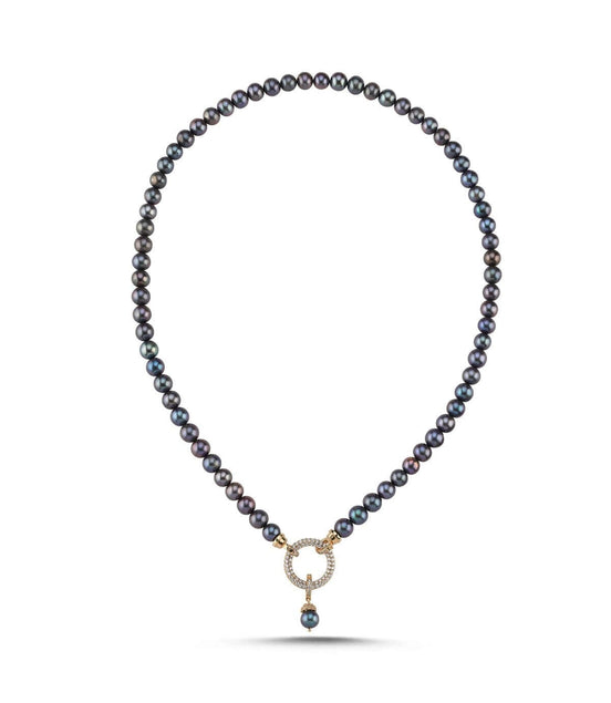 Hoop Clasp Black Natural Pearl Necklace