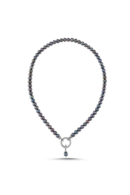 Hoop Clasp Black Natural Pearl Necklace