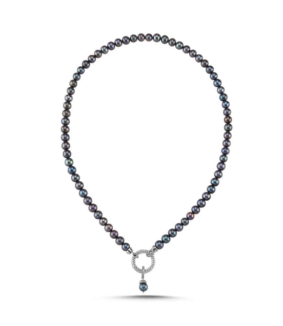 Hoop Clasp Black Natural Pearl Necklace