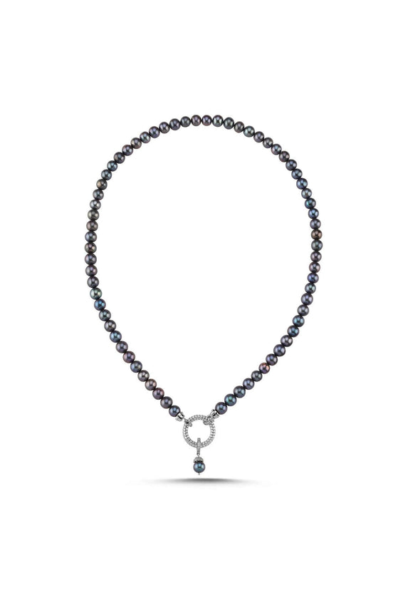 Hoop Clasp Black Natural Pearl Necklace